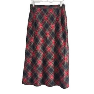 Sag Harbor Vintage Plaid Midi Skirt Red Black Tartan Sz 12 Preppy Timeless